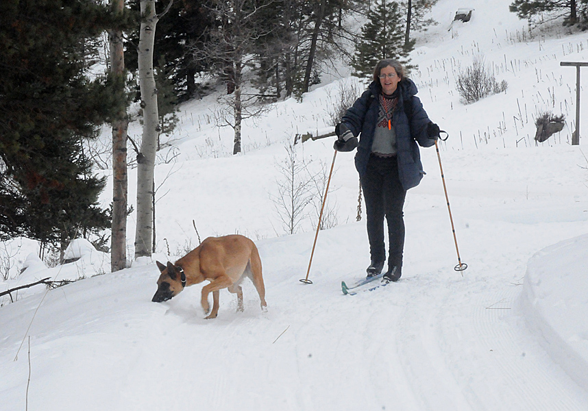 Meg and Flo-jo enjoy the trails. [Note that dogs are allowed only on the Matthews loop].  Photo: Ian Webster, Merritt Herald